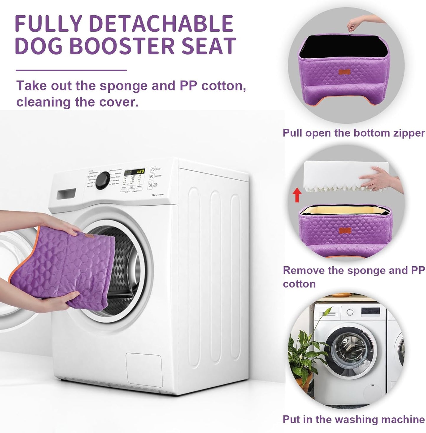 Dog Car Seat - Memory Foam Dog Booster Seat for Small Dogs Up to 25lbs-Elevated Pet Car Seat with Storage Pockets and Dog Seat Belt-Soft Pet Travel Bed for Front & Back Seats-Removable Washable-Purple