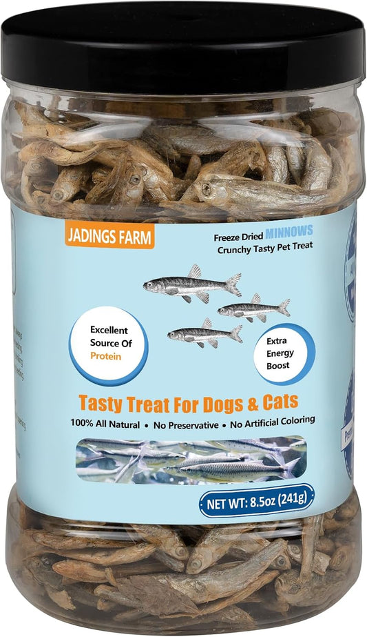 Minnows - 8.5 oz Freeze Dried Minnows for Cats & Dogs - 100% Natural Premium Cat & Dog Treat (8.5 OZ)