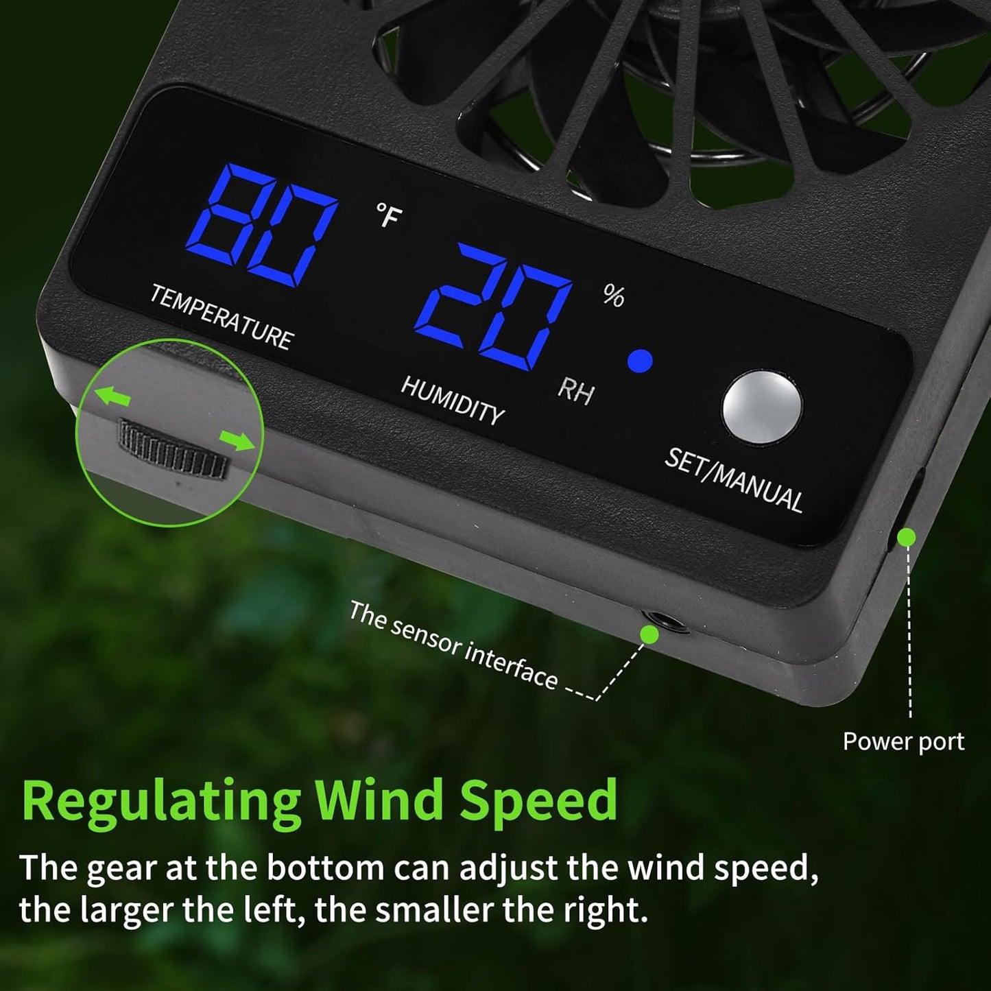 Reptile Tank Fan with Thermometer & Hygrometer | LED Display, Auto Ventilation for Enclosures & Terrariums
