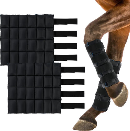 Horse Leg Wraps Set of 2, Horse Ice Leg Boots Perfect for Equestrian Training& Daily Use, Comfortable and Premium Support for Injury Recovery to Fit for All Horses(Black & Blue, 2Pack)