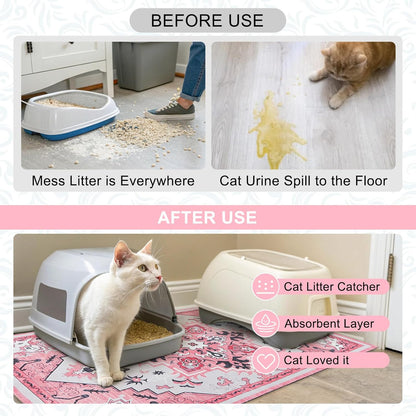 BEAUTYZOO Cat Litter Mat Litter Trapping Mat, 28"x 36" Large Litter Box Mat, Waterproof Kitty Litter Mat, Non-Slip Litter Rug Mats Pads for Floor Scatter Control, Soft on Paws & Easy to Clean, Pink