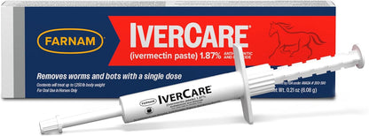 Farnam IverCare (ivermectin Paste) 1.87% for Horses, Anthelmintic and Boticide, 0.21 Ounces, Horse Dewormer, Ivermectin Apple-Flavored Paste, Up to 1,250 lbs