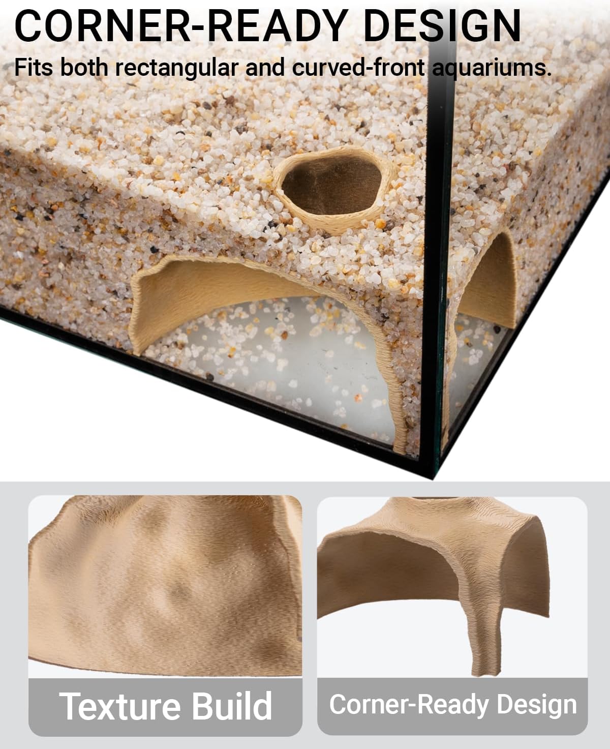 Aquarium Cave – Rock Texture Fish Shelter with 180° Viewing Angle, Betta Fish Tank Accessories, Shrimp & Snails – Aquarium Decor & Tunnel (Sand, Small)