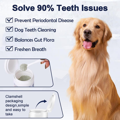 Dog Dental Care - 3.52oz Brown Seaweed Teeth Cleaning Powder, Effective Plaque & Tartar Remover, Bad Breath Treatment