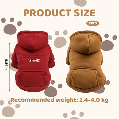 2-Pack Red and Brown Polyester Dog Clothes, Dog Sweatshirts,Frenchie Hoodie, Comfortable Pet Apparel(S)