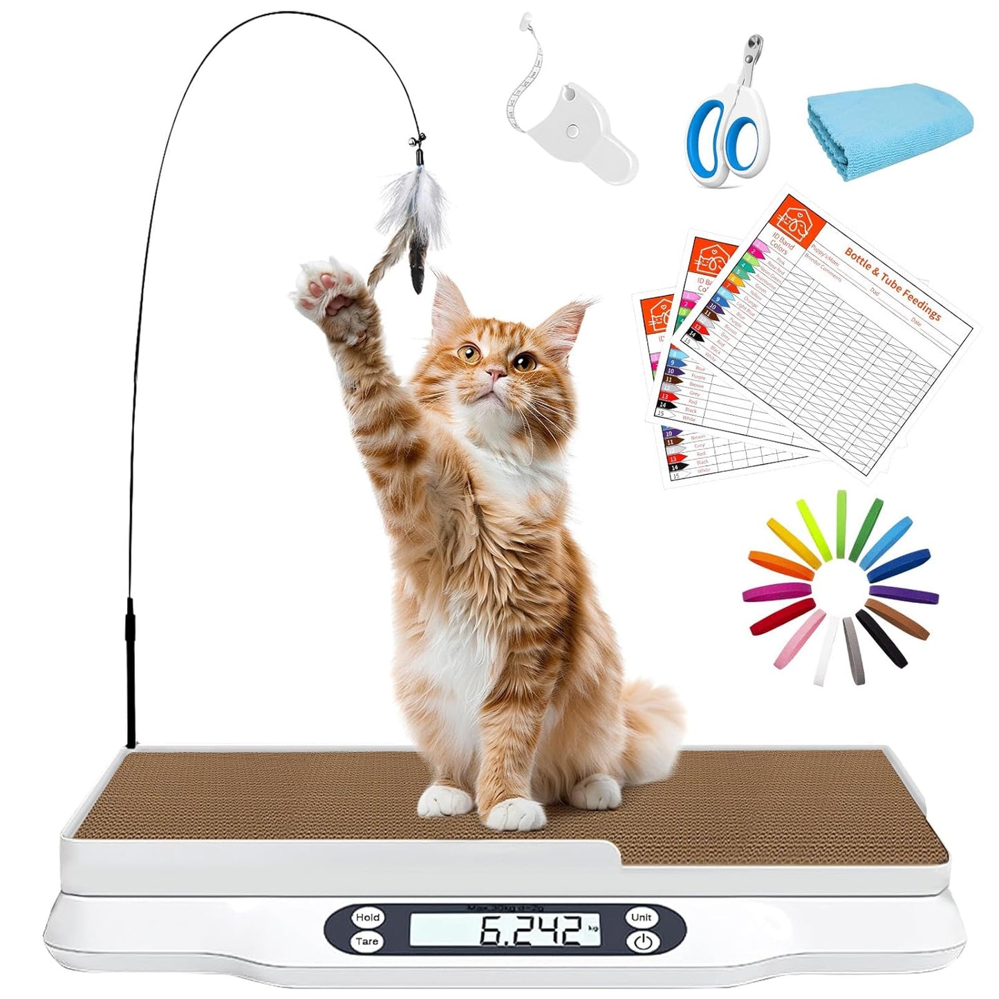 Multifunctional Pet Scale Max 66 Lbs Cat Dog Scale with LCD Display & Hold/Tare Function for Kittens Puppies Includes Scratcher Toys and Health Supplies