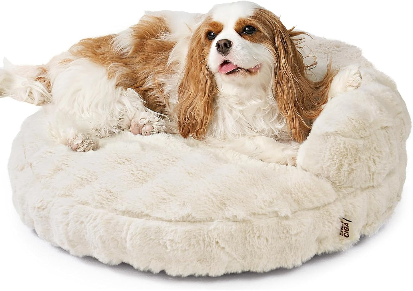 EHEYCIGA Small Dog Bed and Cat Couch for Puppy and Kitten - Fluffy Faux Rabbit Fur Pet Sofa with Washable Removable Cover, Waterproof and Non-Slip, 23 Inch Cream