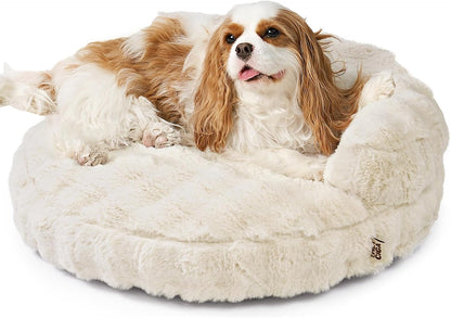 EHEYCIGA Small Dog Bed and Cat Couch for Puppy and Kitten - Fluffy Faux Rabbit Fur Pet Sofa with Washable Removable Cover, Waterproof and Non-Slip, 23 Inch Cream