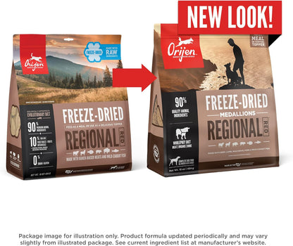 ORIJEN Grain Free High Protein Freeze Dried Dog Food & Topper Regional Red Recipe 16oz Bag
