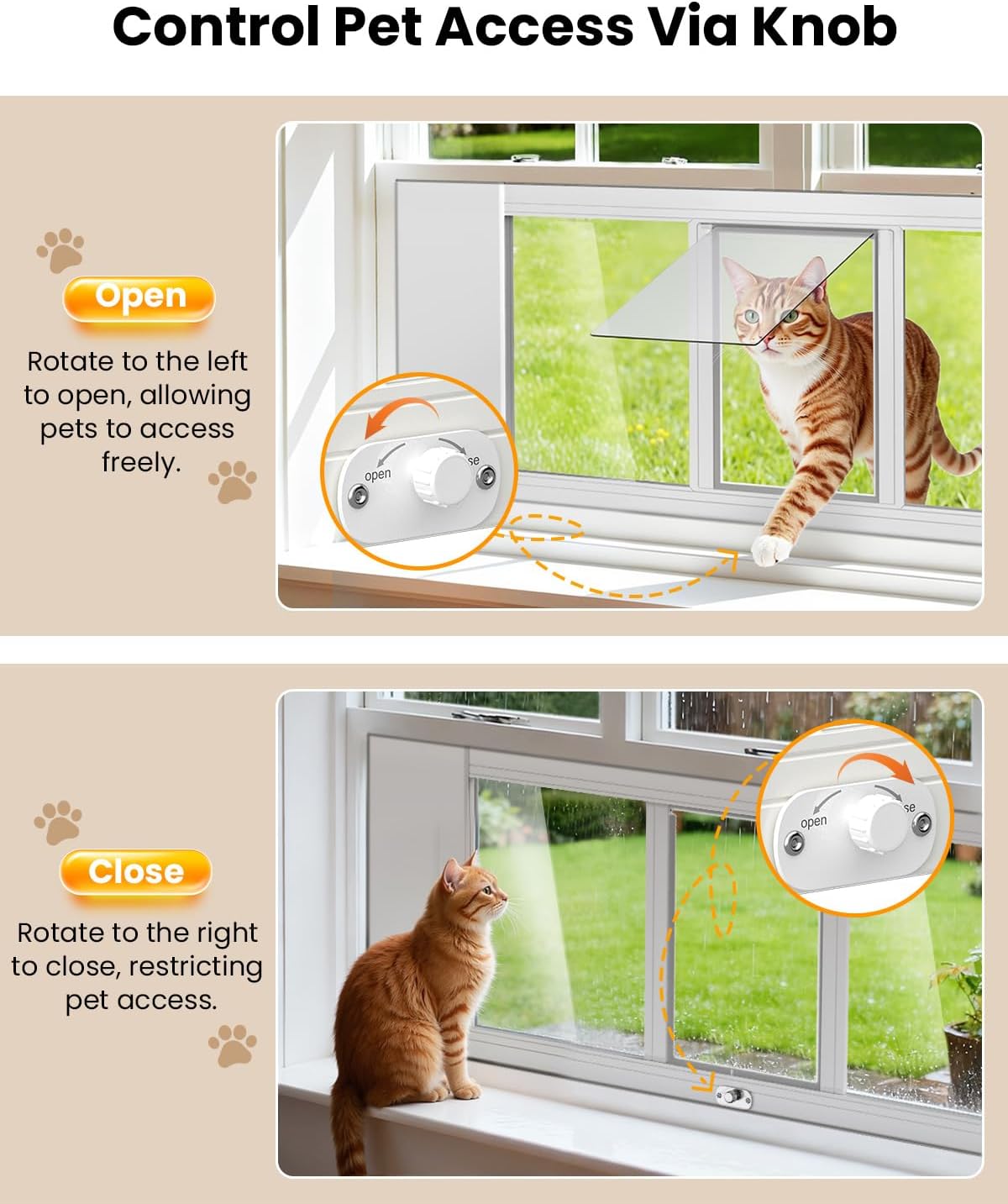 Upgraded Pet Cat Door for Window, Adjustable Width of 35"-46" Window Cat Door Insert, Quick Installation Pet Doors for Cats Small Dog with Aluminum Frame, Tight Seal, Safety & Weatherproof, HD Glass