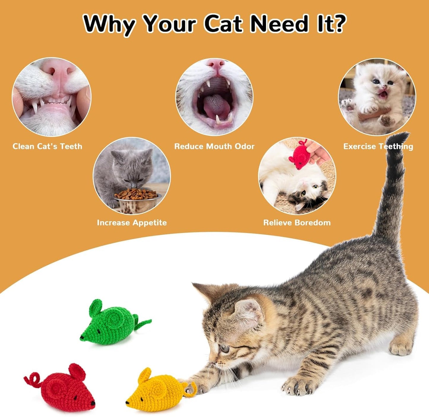 Retro Shaw Cat Toys,Safe Teeth Cleaning Toy for Indoor Kittens 6pcs