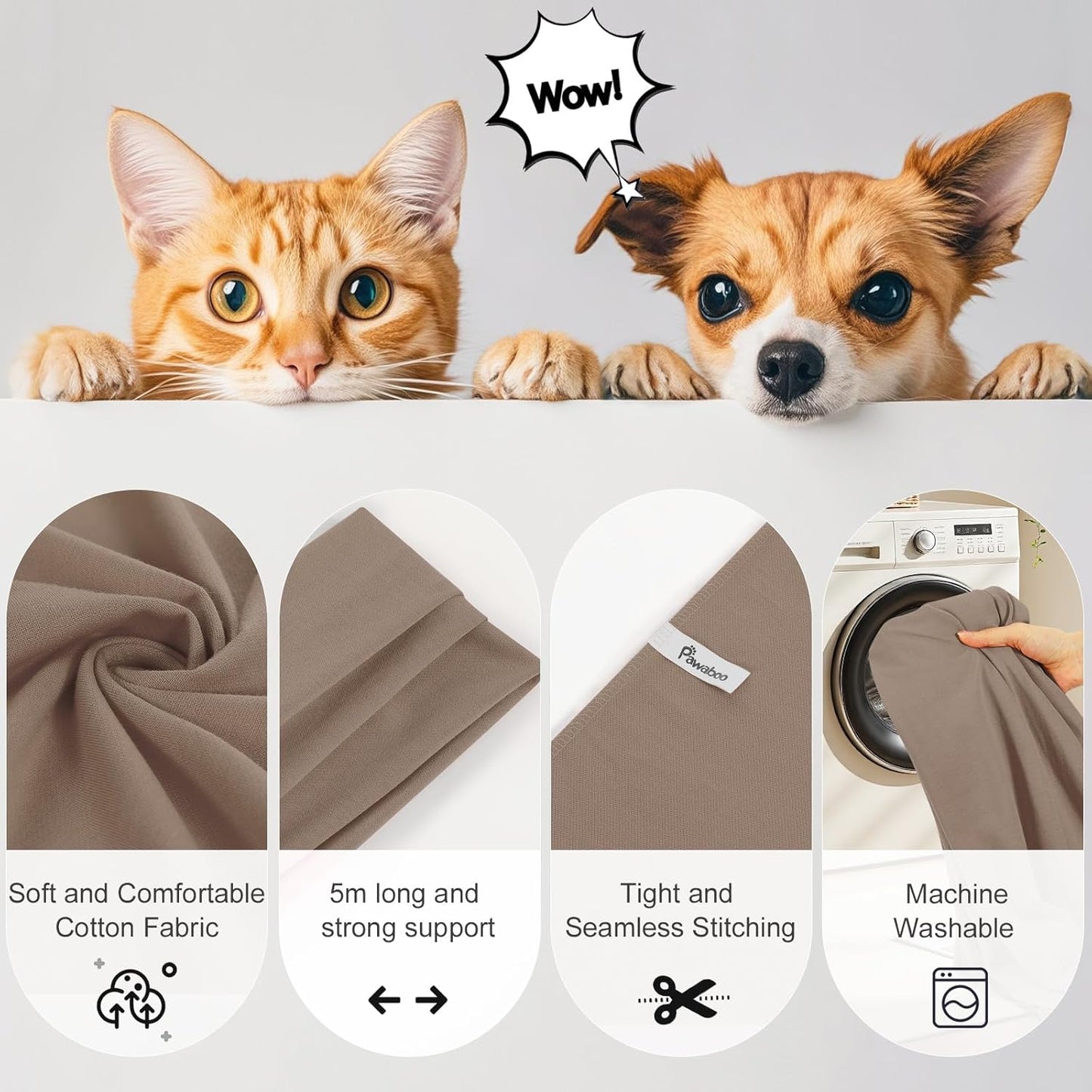 Pawaboo Pet Sling Carrier for Small Dogs and Cats, Hands Free Dog Carriers Sling, Anti-Anxious Soft Cotton Front Facing Cat Carrier Papoose, Puppy Kitten Pouch Reduce Back Neck Pain, Brown