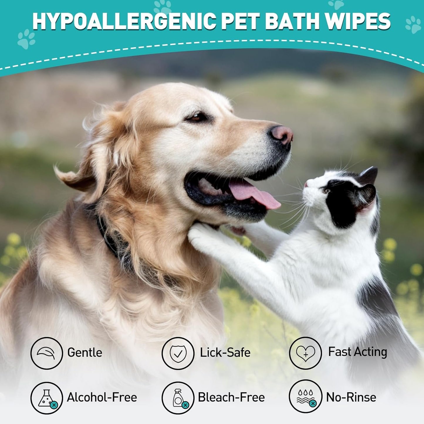 QuickClean Pet Cleaning Gloves ，Extra-Thick Pet Glove Wipes for Dogs & Cats – Gentle & Lick-Safe Dog Bath Wipes – Easy Wipe Paws, Eyes, Ears, & Body – Grooming & Deodorizing (6 Pack)