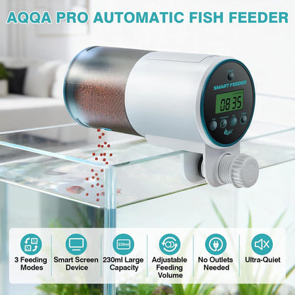 AQQA Automatic Fish Feeder for Aquarium - Programmable Auto Fish Food Dispenser, 230ML Large Capacity Smart Vacation Weekend Tank Timer Feeder for Turtle Betta Goldfish Koi (Upgrade Customizable)