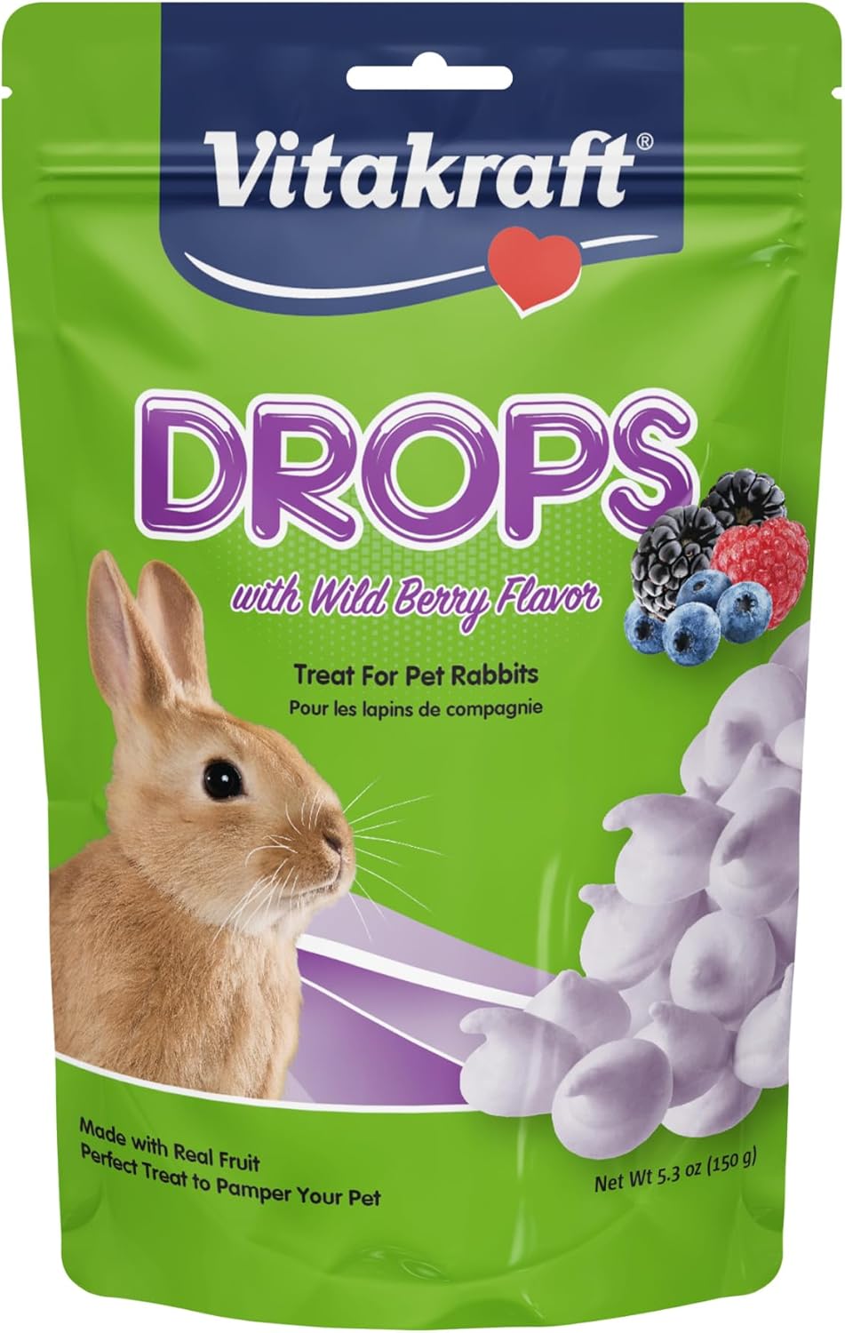 Vitakraft Drops Rabbit Treats with Wildberry Flavor – 5.3 oz Delicious Yogurt-Based Snacks for Rabbits, Guinea pigs, Hamsters, Gerbils, Mice, Rats, Chinchillas, and other Small Animals.