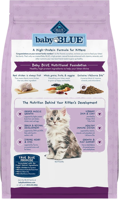 Blue Buffalo Baby Blue Natural Dry Food for Kittens, Healthy Growth Formula with DHA, Chicken and Brown Rice Recipe, 5-lb Bag