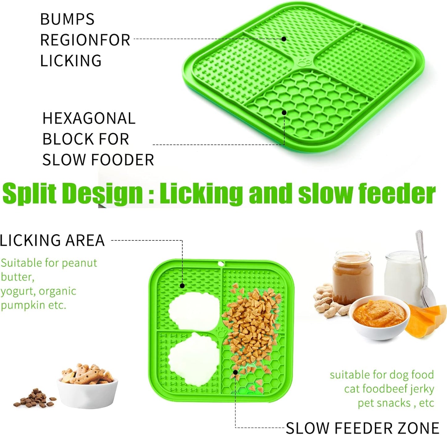 Lick Mat for Dogs, Premium Lick Pad with Suction Cups for Dog Anxiety Relief, Slow Feeder Dog Bowls, Bathing, Grooming and Training (Green, 1pack)