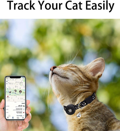 Airtag Cat Collar Breakaway, Safety Kitten Collar with Apple Airtag Holder,Cute GPS Cat Collar with Bell[Black], Lightweigh Tracker Cat Collars for Girl Boy Cats, Kittens and Puppies