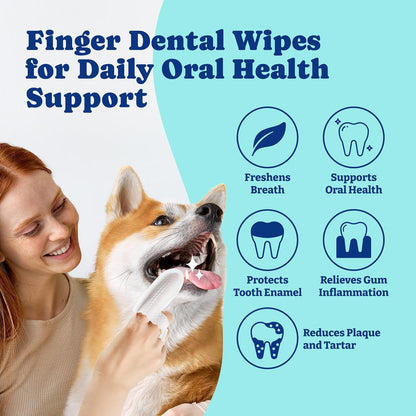 Probiotics for Dogs - Dog Probiotics for Digestive Health, Yeast, Itchy Skin, Gut Health, Immune & Skin+Dog Teeth Cleaning Wipes, Pet Finger Dental Wipes for Dogs & Cats, Dual-Sided, 6-in-1 Herbal For