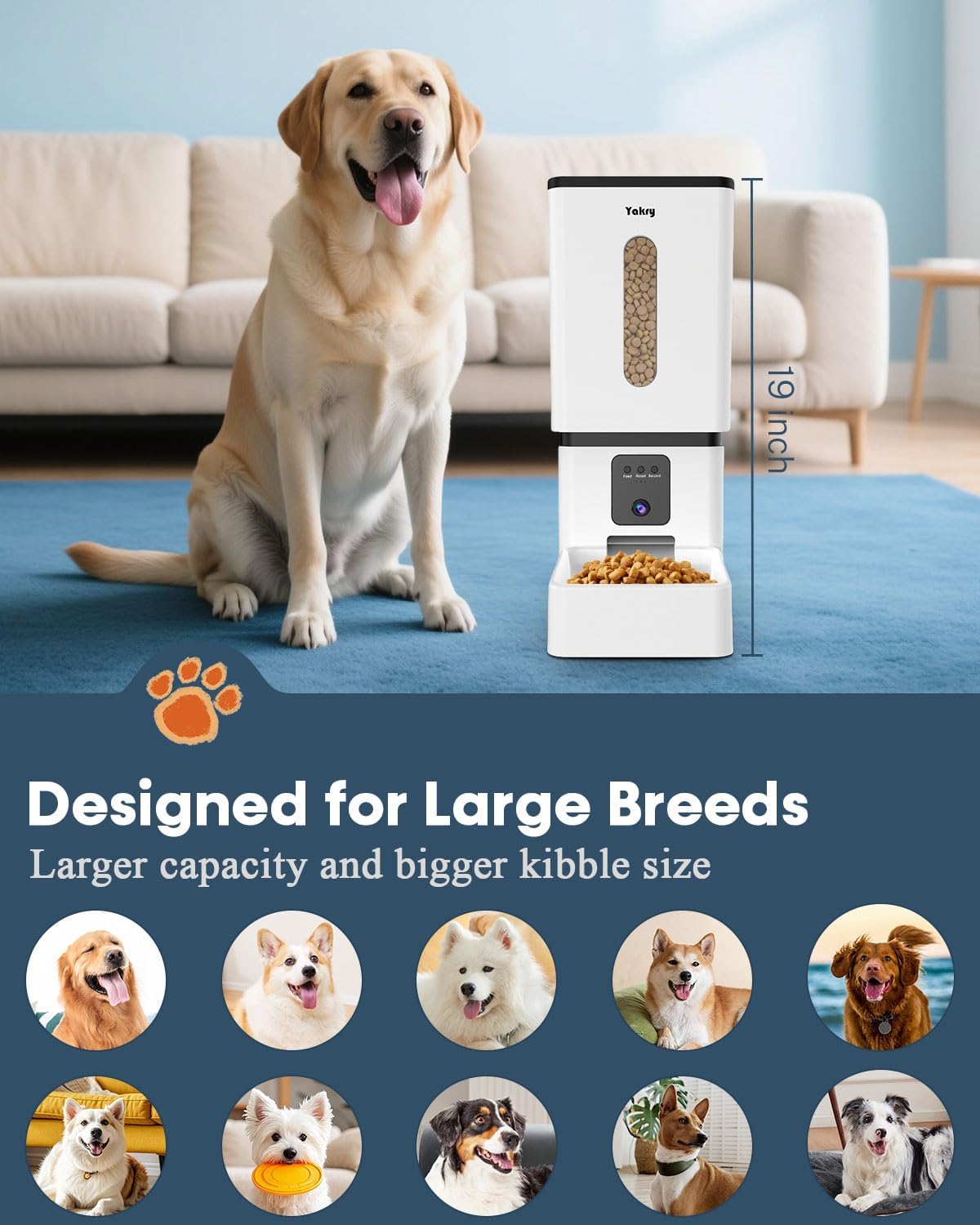 Automatic Dog Feeder Large Breed with Camera - 12L/50 Cups 5G WiFi App Control Dog Food Dispenser, Easy Setup, HD 1080P Video with Night Vision by Yakry