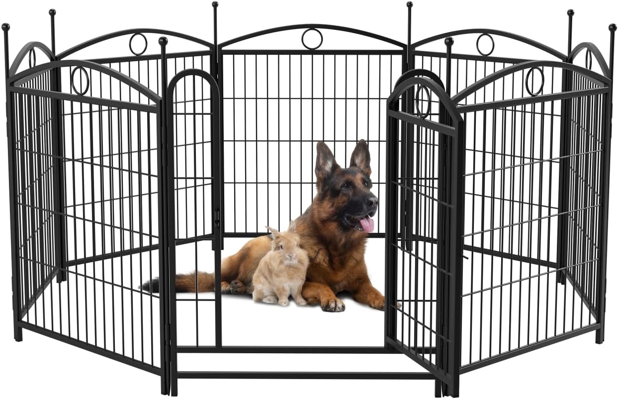 Dog Playpen Indoor 32 Inch 8 Panels Metal Dog Pen Iron Black Rust-Resistant Stable Indoor Outdoor Durable
