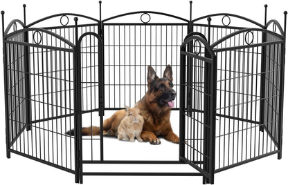 Dog Playpen Indoor 32 Inch 8 Panels Metal Dog Pen Iron Black Rust-Resistant Stable Indoor Outdoor Durable