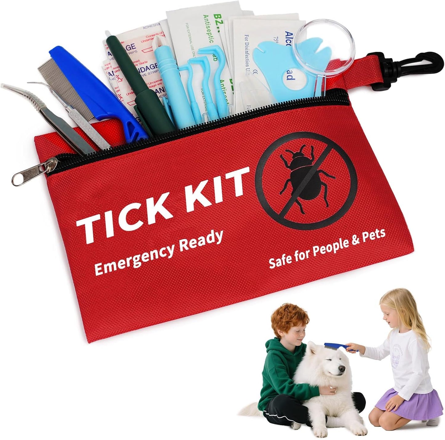 Premium Tick Remover Kit for Dogs and Humans - 54 in 1 Hiking Essentials with First Aid Case, Stainless Steel Tick Remover + Tweezers, Tick Remover Tools for Dogs Cats Pet Tick Comb