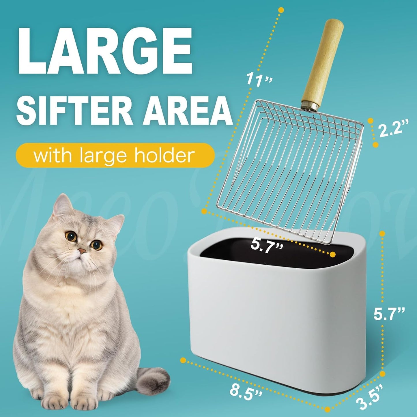 Cat Litter Scoop with Holder-Speed Sifter Litter Box Scooper Captures All Clumps - Kitty Metal Scooper, Kitty Litter Sifting Shovel Comfy Handle,Heavy Duty Speed Sifter,for Litter Box