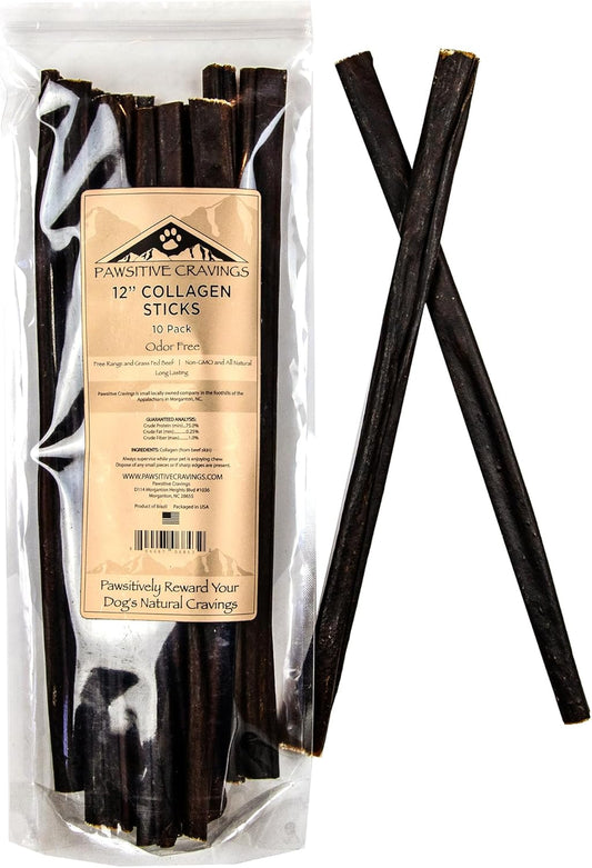 Collagen Sticks - 12 Inch Beef Collagen Sticks for Dogs - Collagen Chews for Dogs - Long Lasting Collagen Sticks for Small Dogs - Supports Healthy Joints, Skin & Coat - Pack of 10