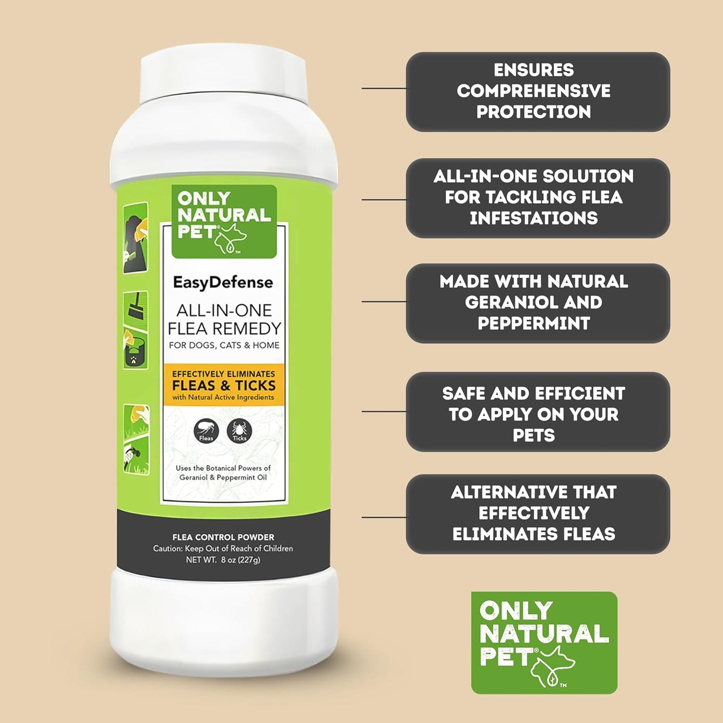 Only Natural Pet EasyDefense Powder for Dogs & Cats - Natural Protection for Home, Furniture, Carpets, Bedding & Outdoor Areas - Safe for Pets & Family - 8 oz