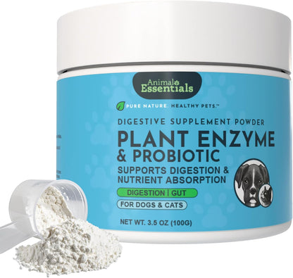 Animal Essentials Plant Enzyme & Probiotics - Probiotics & Digestive Enzymes for Dogs & Cats, Natural Daily Gut & Digestion Support Supplement for Pets, Plant Based - 3.5 Oz
