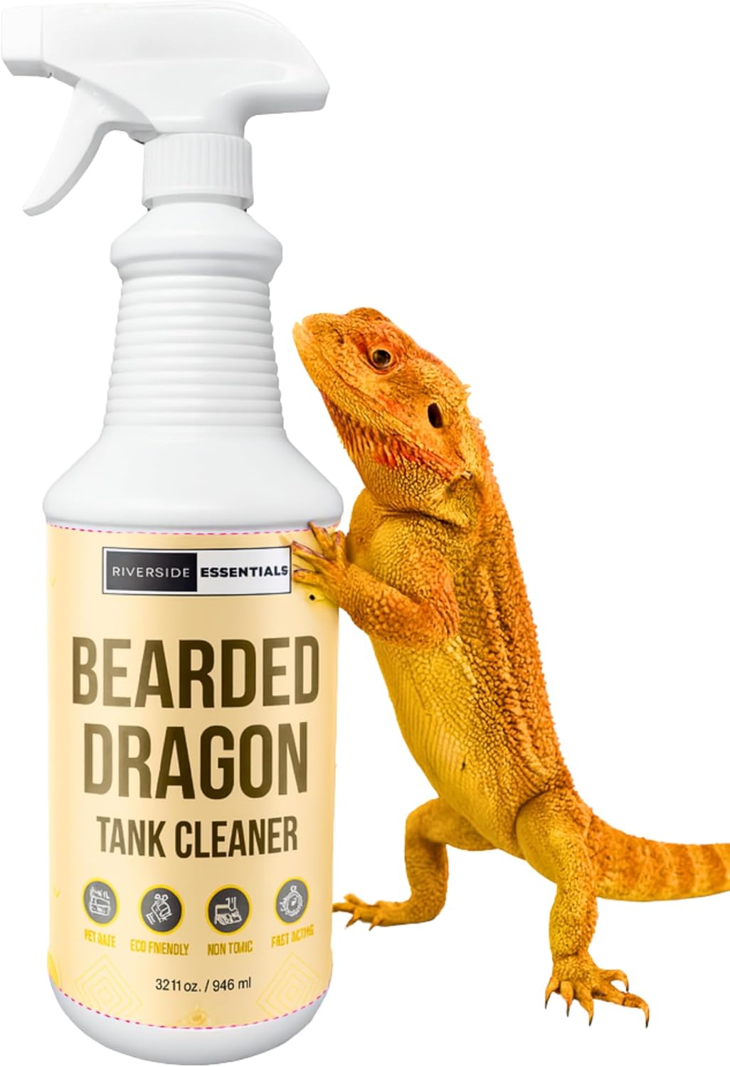 Bearded Dragon Tank Cleaner – 32oz No-Rinse Cage & Habitat Spray – Fast Odor Eliminator & Waste Remover – Pet Safe, Non-Toxic Formula – Easy Terrarium Cleaning – Made in USA