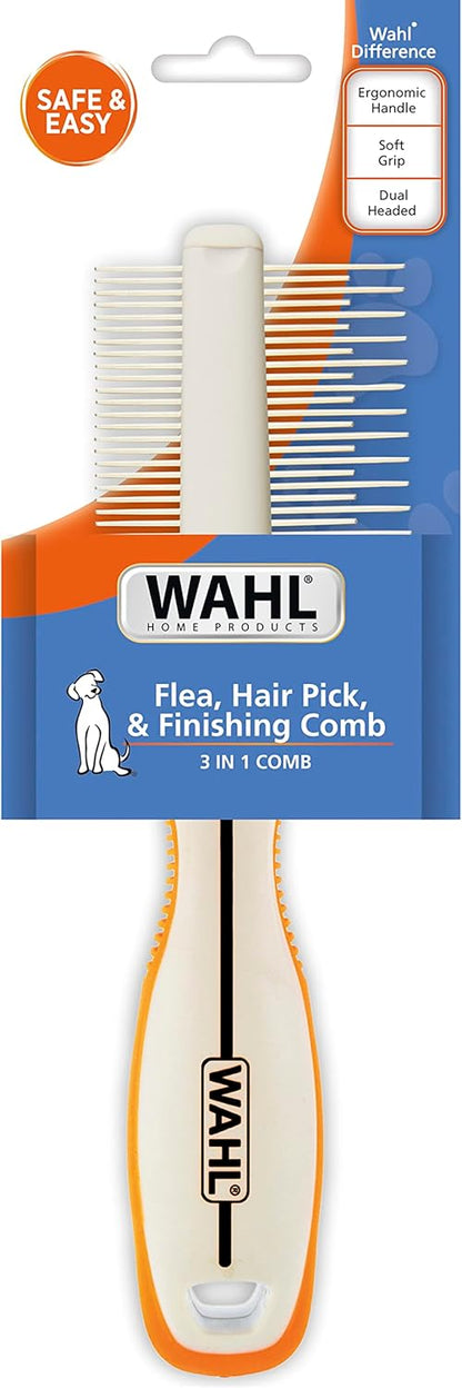 Wahl Premium Flea, Hair Pick, & Finishing Comb with Ergonomic Grips for Dog Grooming, Brushing, Detangling, and Flea Removal – Model 858503