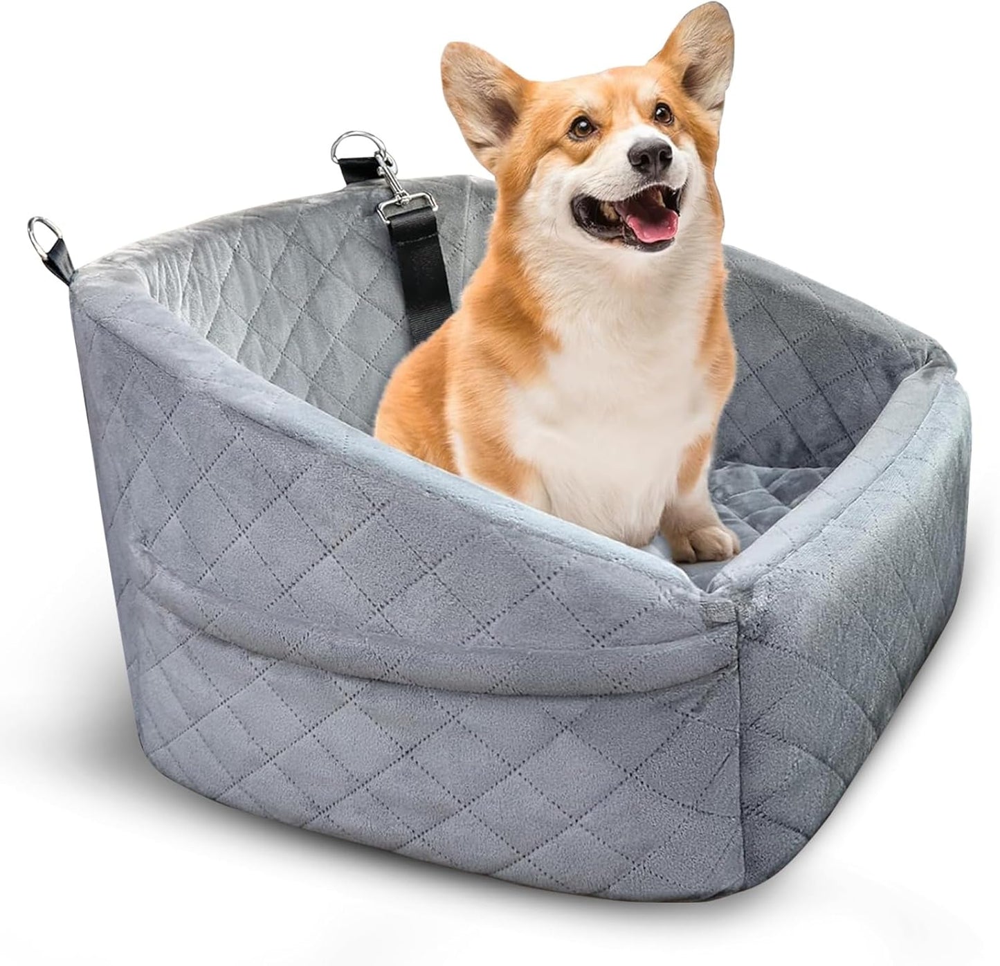 Dog Car Seat for Small Medium Sized Dogs & Cats – Booster Seat with Safety Belt, Non-Slip Bottom, Washable Bed, Storage Pockets – Pet Car Seat for Dogs/Puppy Cats Under 5-35 lbs (Grey)