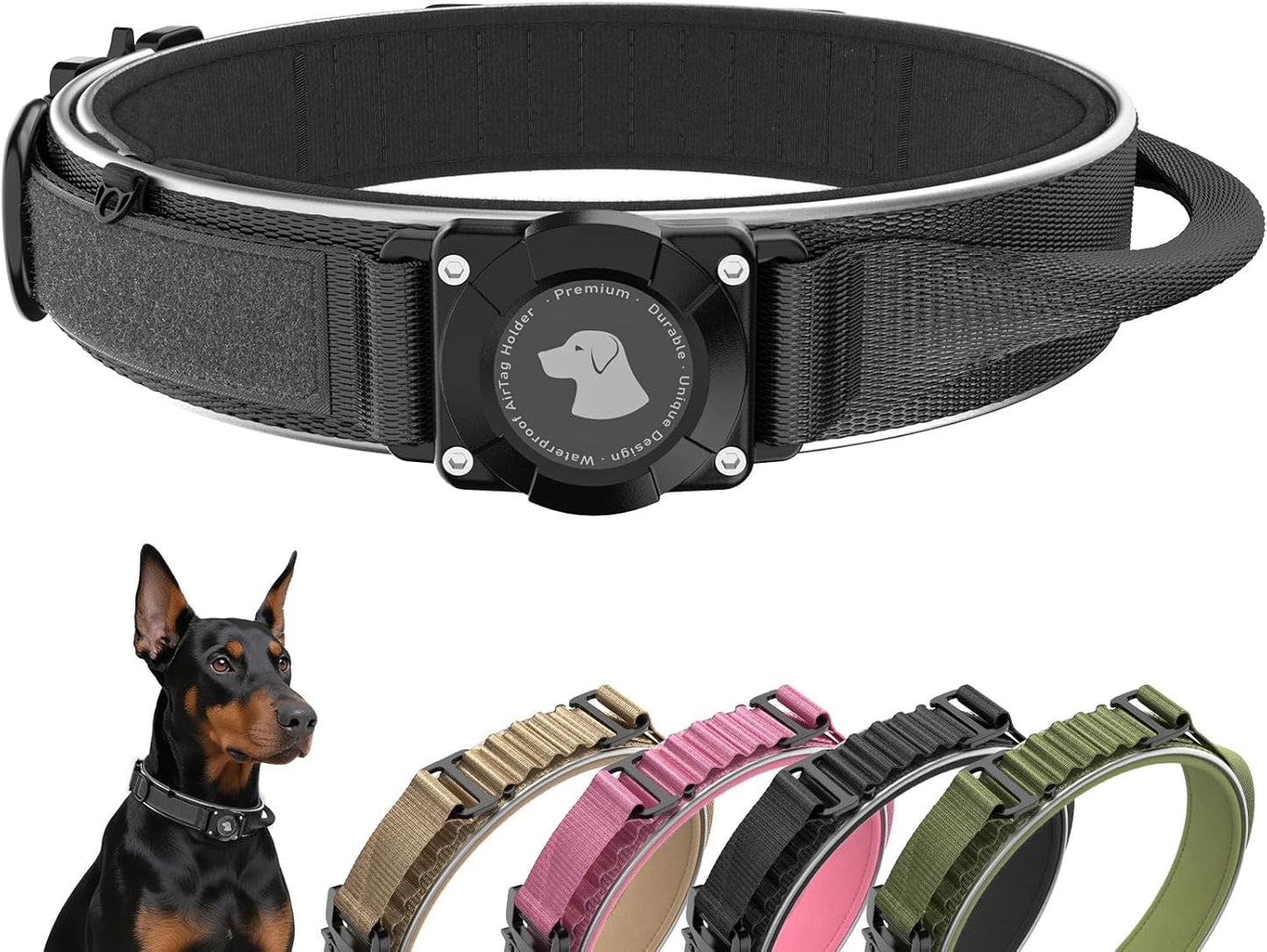 2025 New and Improved AirTag Dog Collar, Military Tactical Dog Collar with AirTag Holder - Adjustable Control Handle, Durable Metal Buckle, Comfortable GPS Dog Collars (M, Black)