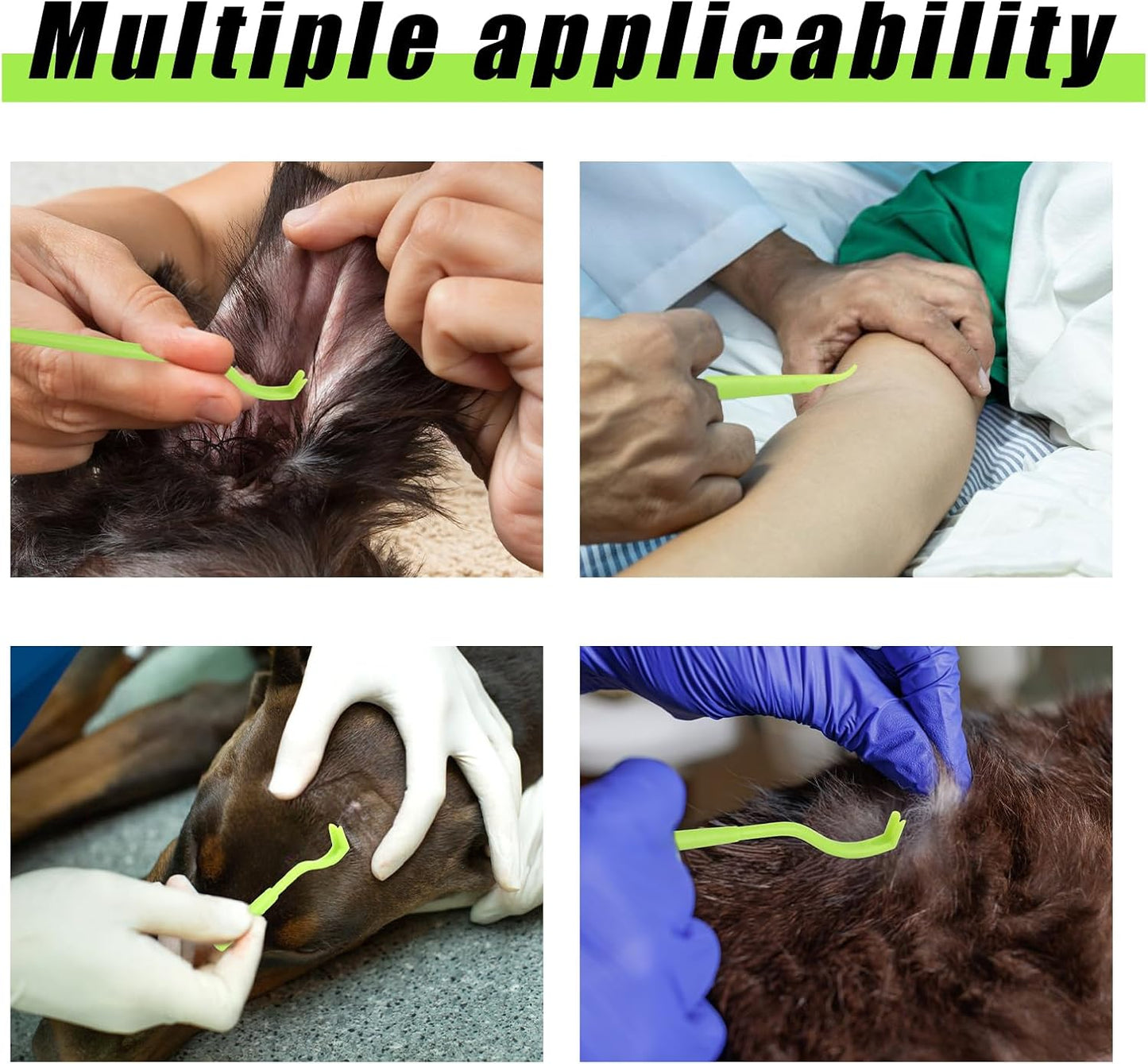 BOXOB 5pcs Tick Remover Tool Kit, 4 Sizes Safe & Easy Remover Tools Plastic Painless Tick Puller Twister Tweezers for Humans Dogs Cats Horses (Green)