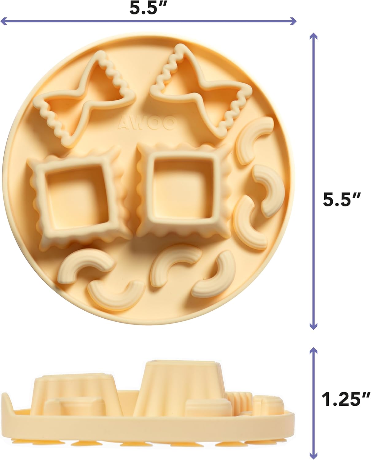 Awoo Snackaroni - Silicone Slow Feeder for Dog Bowls Over 5.5-Inches - Non-Slip, Wet and Dry Food-Compatible Pet Dish with Suction Cups - Extends Mealtime for Fast Eaters - Dishwasher Safe (Yellow)