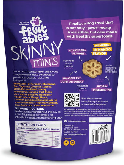 Fruitables Skinny Minis Dog Treats, Healthy Pumpkin Treat for Dogs, Low Calorie & Delicious, Puppy Training, No Wheat, Corn or Soy, Made in the USA, Pumpkin and Mango Flavor, 5oz