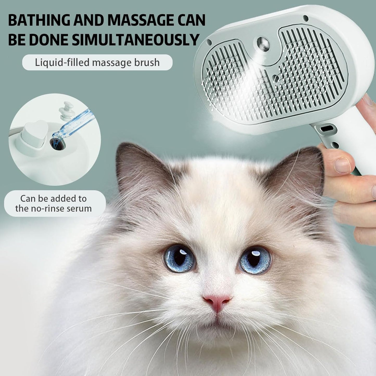 Pet Steam Brush, 3-in-1 Self-Cleaning Grooming Tool for Long & Short Hair Pets - Deshedding and Dematting Hair Brush for Dogs & Cats - White