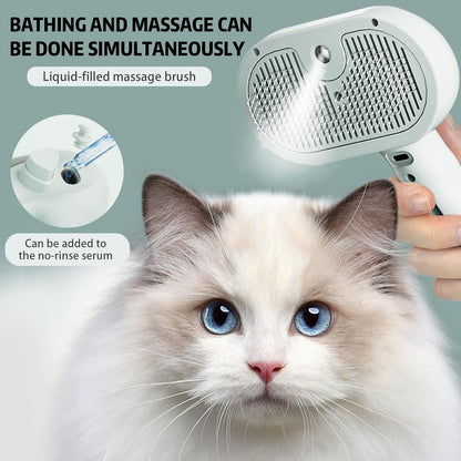 Pet Steam Brush, 3-in-1 Self-Cleaning Grooming Tool for Long & Short Hair Pets - Deshedding and Dematting Hair Brush for Dogs & Cats - White