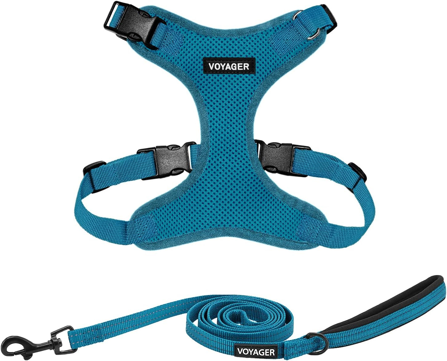 Best Pet Supplies Voyager Step-in Lock Pet Harness w Reflective Pet Leash Combo Set with Neoprene Handle 5ft - Supports Small, Medium and Large Breed Puppies/Cats - Turquoise Set, M
