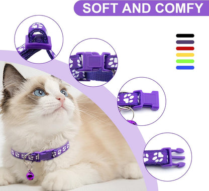 Quacc 6pcs Puppy Collars, Puppy Whelping Collars Colourful Adjustable Dog Collar 19-32CM Paw Print Collar with Bell for Small Dog Cats