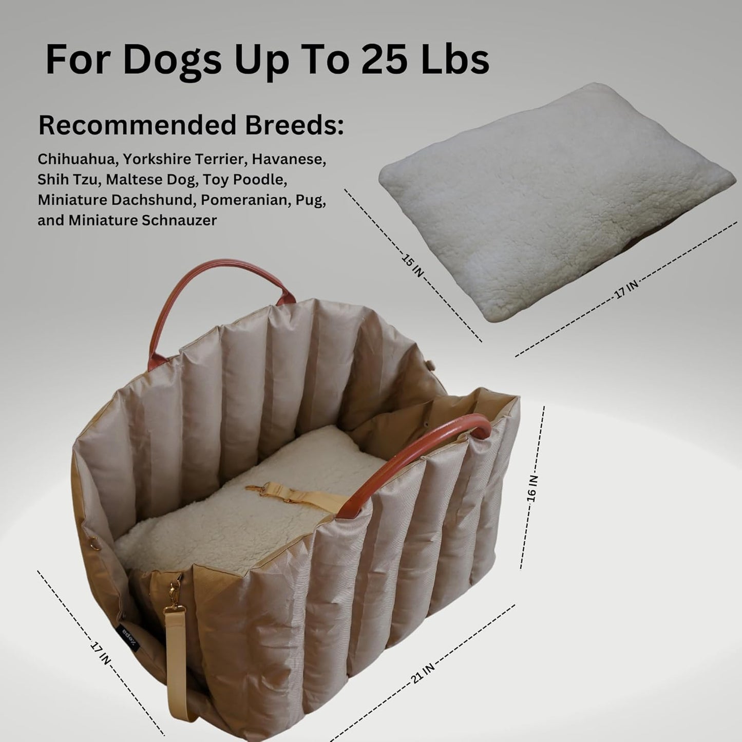 ZEPA Dog Car seat for Small Dogs, Dog Carrier for Small Dogs, Washable Oxford Fabric with Sherpa Pillow Adjustable Straps and Clip-on Leash Travel Carrier Bed 25Lb (Large)