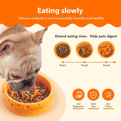 Silicone Slow Feeder Dog Bowls & Cat Bowls, 2 Cups Small Pet Food Bowl with Non-Slip Suction Base, Food-Grade Safe Puzzle Feeder for Small & Medium Dogs & Indoor Cats - Dishwasher & Microwave Safe