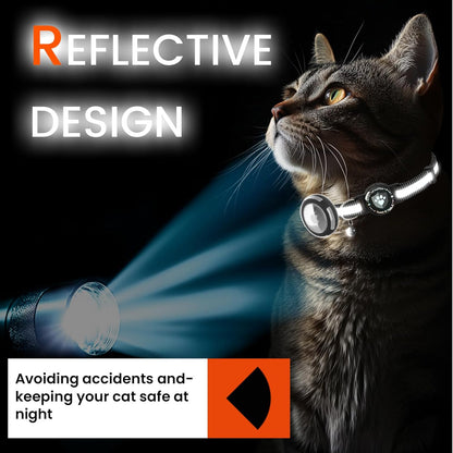 Airtag Cat Collar Breakaway, Reflective Cat Collars with Apple Airtag Holder, Adjustable Kitten Collar with Bells Black