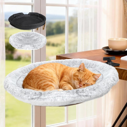 Topmart Cat Desk Bed with 360° Rotating, Cat Hammock for Desk with 2 Washable Pads, Easy to Install, Kittens Bed for Desk Attachment for Home Office,Up to 45LBS, Grey & Black