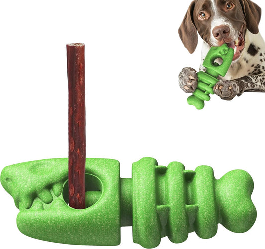 Bully Stick Holder for Dogs - Anti Choking Device for Large & Medium Dogs, 3-in-1 Durable Chew Toy with Peanut Butter Grooves, Durable Dog Toys for Aggressive Chewers