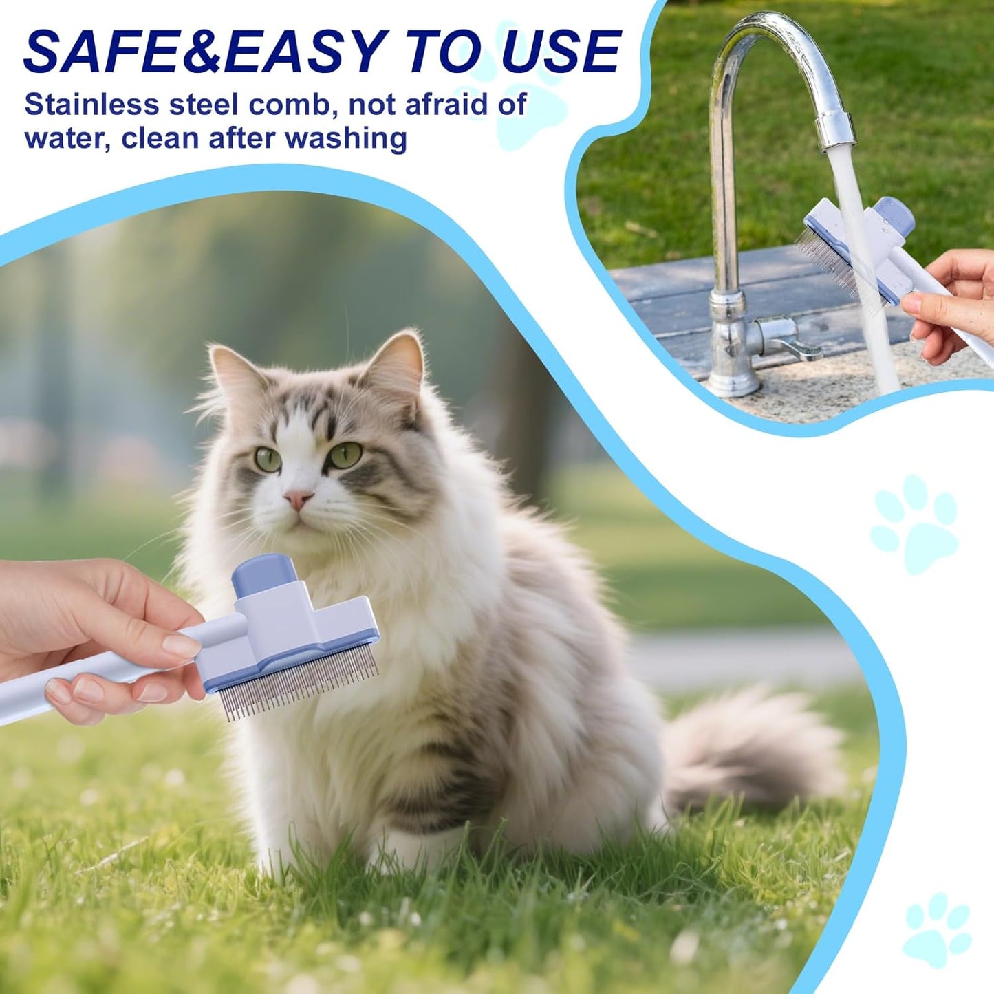 2 Pcs Self-Cleaning Flea Comb for Cats Dogs with Pet Hair Removal Glove – Dual Tooth and Gentle Cat Comb for Long/Short Hair – Ergonomic Zen Brush Cat Grooming/Nit Supplies