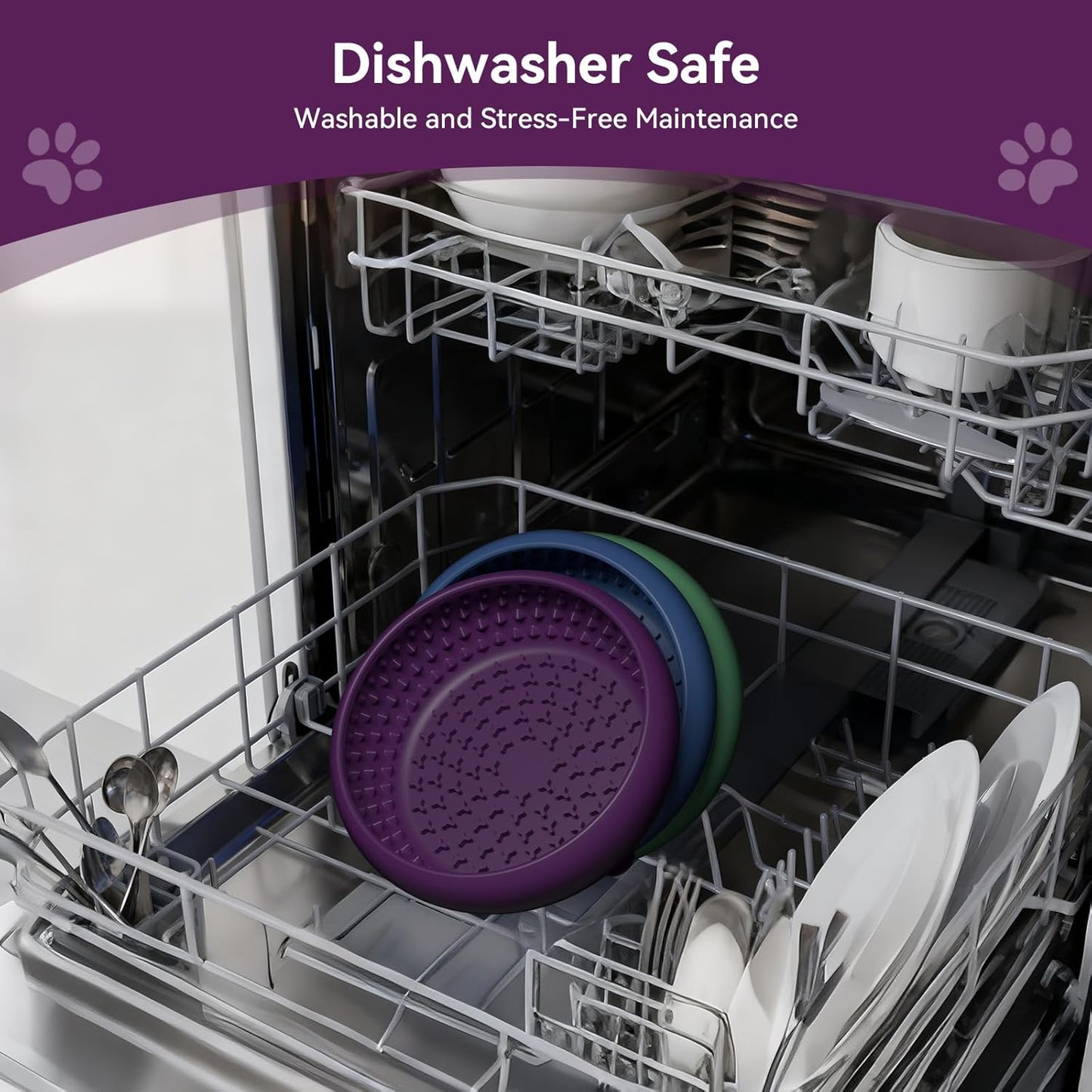 Slow Feeder Dog Bowl, BPA-Free Silicone Lick Mat for Small and Medium Dogs, Non-Slip & Dishwasher Safe (Purple - S)