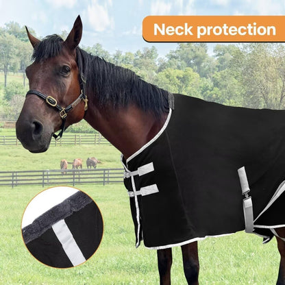 Polar Fleece Horse Blanket, Soft Horse Cooler,Multi-Function Horse Sheet (Black, US 72IN(EU 135CM))